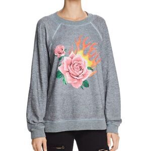 -Wildfox Rose Blaze Knit Print Sweatshirt